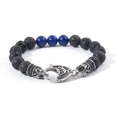 Stainless Steel Black Matte Lava Volcanic Lapis Bracelet for Men, Lapis Beaded Jewelry, Gift for Dad, Stylish Bracelet