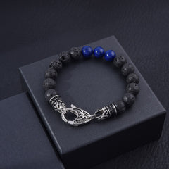 Stainless Steel Black Matte Lava Volcanic Lapis Bracelet for Men, Lapis Beaded Jewelry, Gift for Dad, Stylish Bracelet