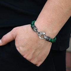 Stainless Steel Green Agate Bracelet for Men, Green Agate Beaded Jewelry, Gift for Dad, Stylish Bracelet
