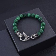 Stainless Steel Green Agate Bracelet for Men, Green Agate Beaded Jewelry, Gift for Dad, Stylish Bracelet