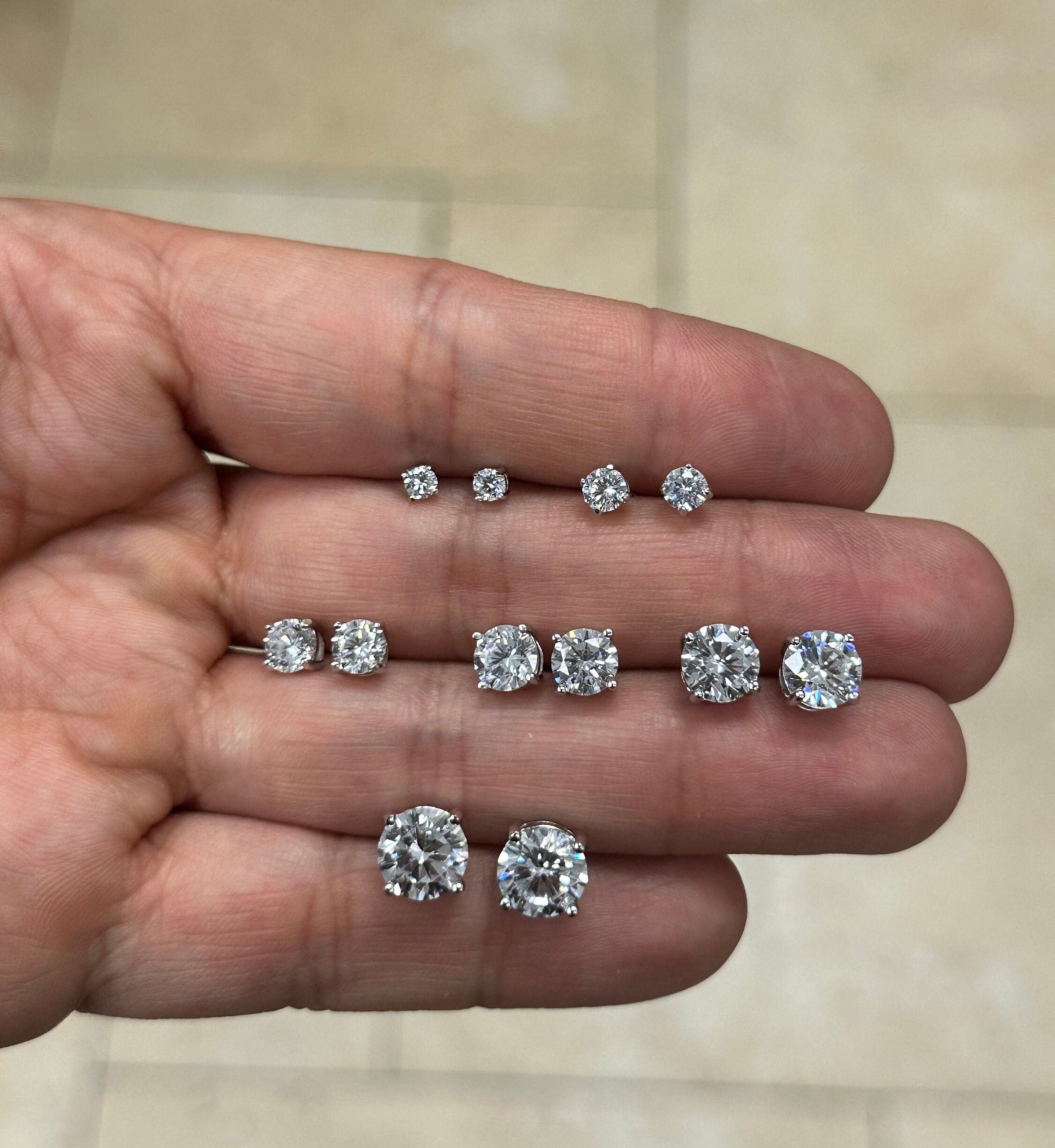 925 Sterling Silver 0.25-4.00 ct. T.W. Round-Cut Created Diamond Stud Earrings Solitaire, Screw Back Posts