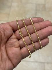 925 Sterling Silver 14K Yellow Gold Plated 2mm Moon Cut Bead Chain Necklace 16''-30'', Gold, Made In Italy, Bead Moon Cut