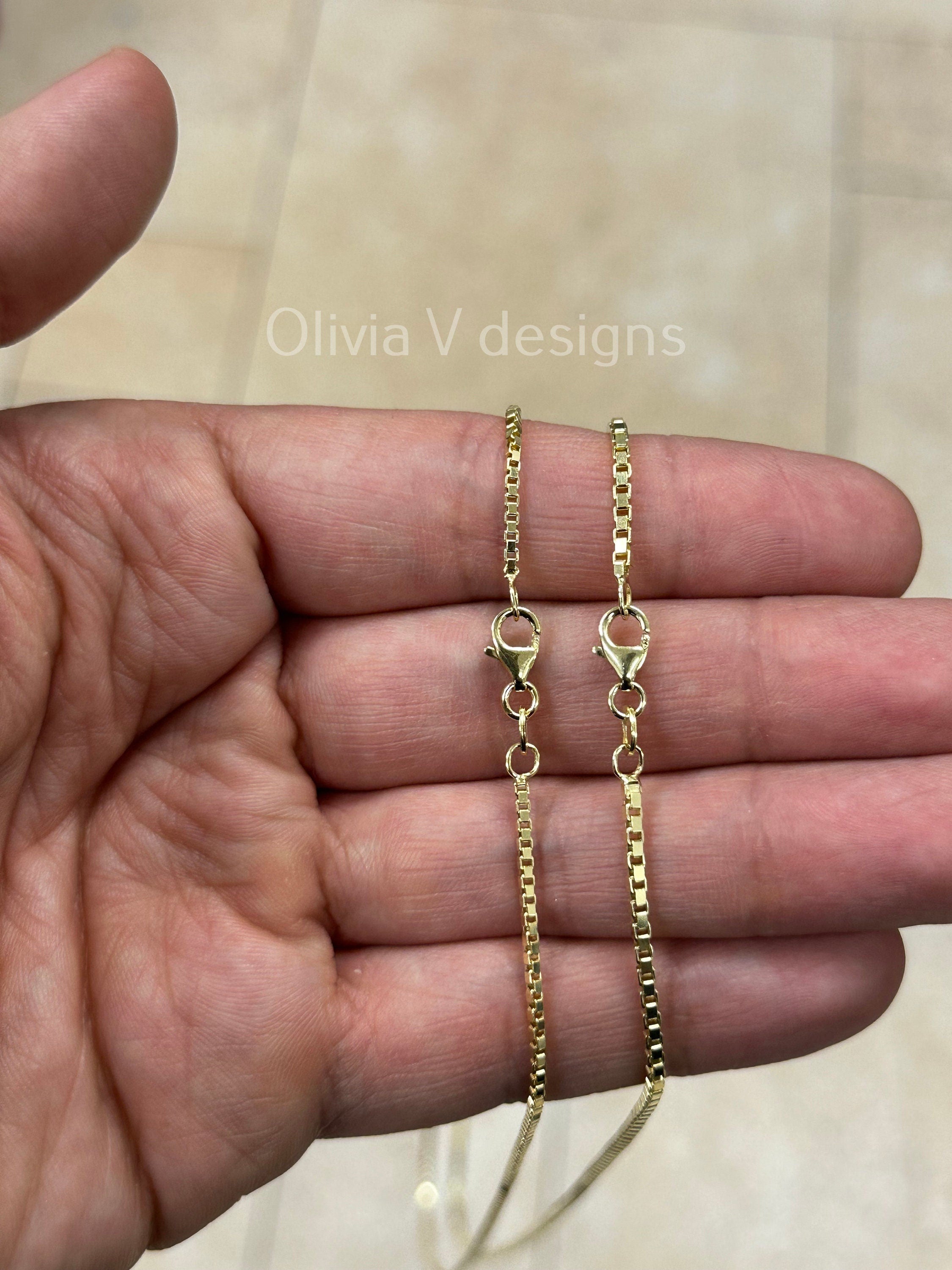 925 Sterling Silver 14k Gold Box Chain 1.5mm 1.8mm, Sterling Silver Chain, .925 Sterling Silver, Made In Italy, 16'' Through 30''