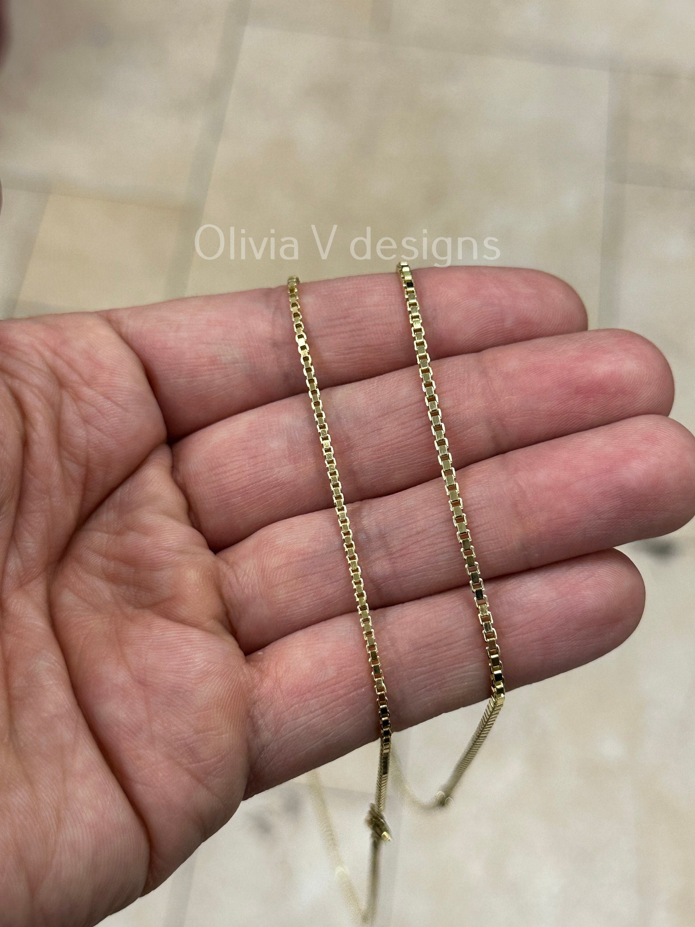 925 Sterling Silver 14k Gold Box Chain 1.5mm 1.8mm, Sterling Silver Chain, .925 Sterling Silver, Made In Italy, 16'' Through 30''