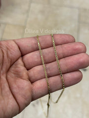 925 Sterling Silver 14k Gold Box Chain 1.5mm 1.8mm, Sterling Silver Chain, .925 Sterling Silver, Made In Italy, 16'' Through 30''