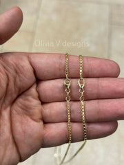 925 Sterling Silver 14k Gold Box Chain 1.5mm 1.8mm, Sterling Silver Chain, .925 Sterling Silver, Made In Italy, 16'' Through 30''