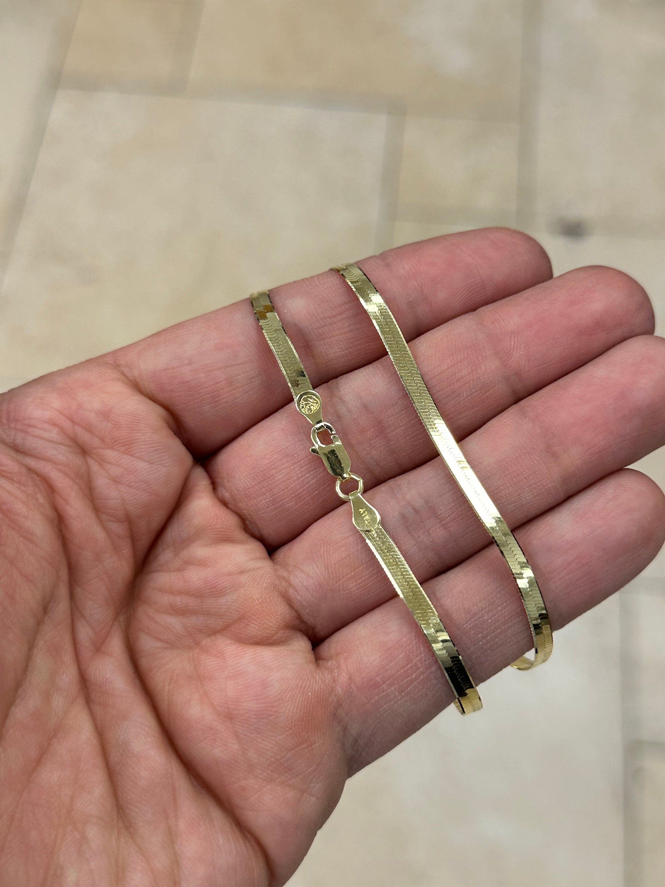 925 Solid Sterling Silver 14k Yellow Gold High Polish Herringbone Necklace Chain 16'' 18'' 20" 22'' 24'' 30''  3.50mm Layering Chain