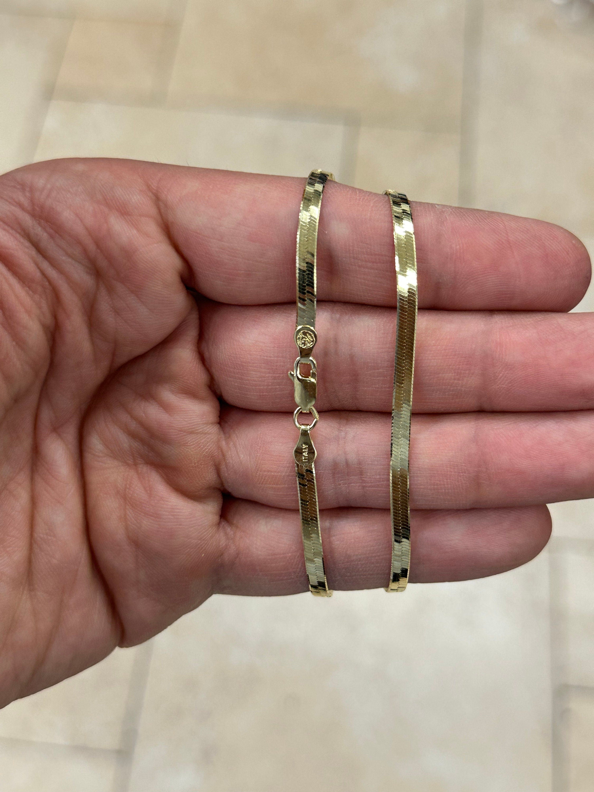 925 Solid Sterling Silver 14k Yellow Gold High Polish Herringbone Necklace Chain 16'' 18'' 20" 22'' 24'' 30''  3.50mm Layering Chain