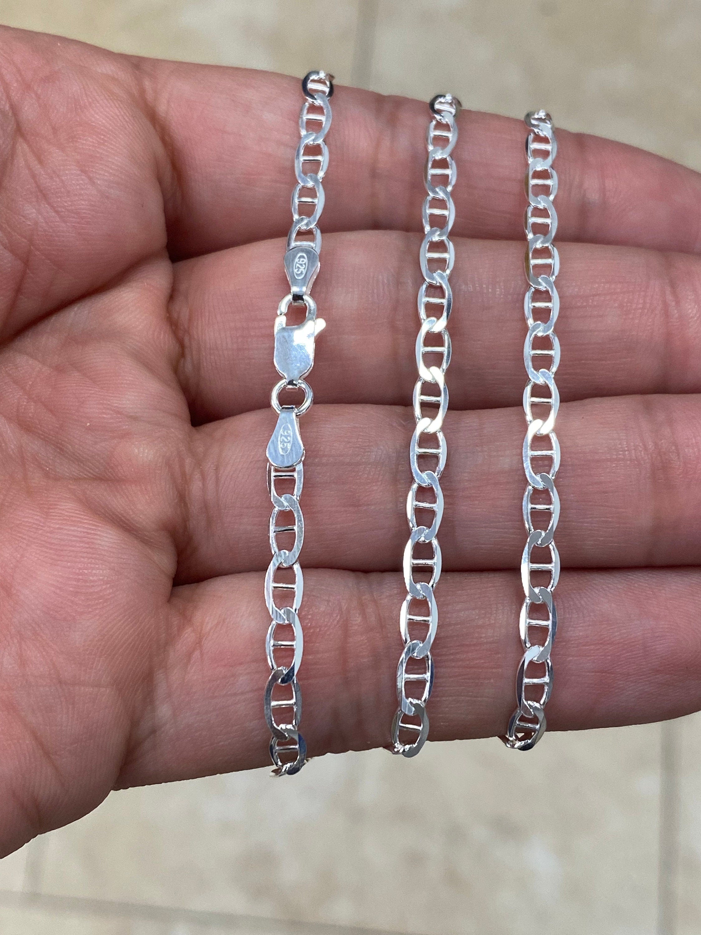 925 Sterling Silver 3.5mm Flat Mariner Link Anchor Chain Necklace Solid Silver, Italy, Men's Ladies, Marina Chain, Mariner