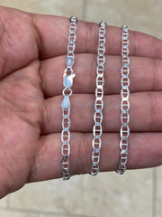 925 Sterling Silver 3.5mm Flat Mariner Link Anchor Chain Necklace Solid Silver, Italy, Men's Ladies, Marina Chain, Mariner