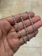 925 Sterling Silver 3mm Oval Diamond-Cut Moon Cut Oval Barrel Bead Chain Necklace 16"-24'', Rhodium, Made In Italy