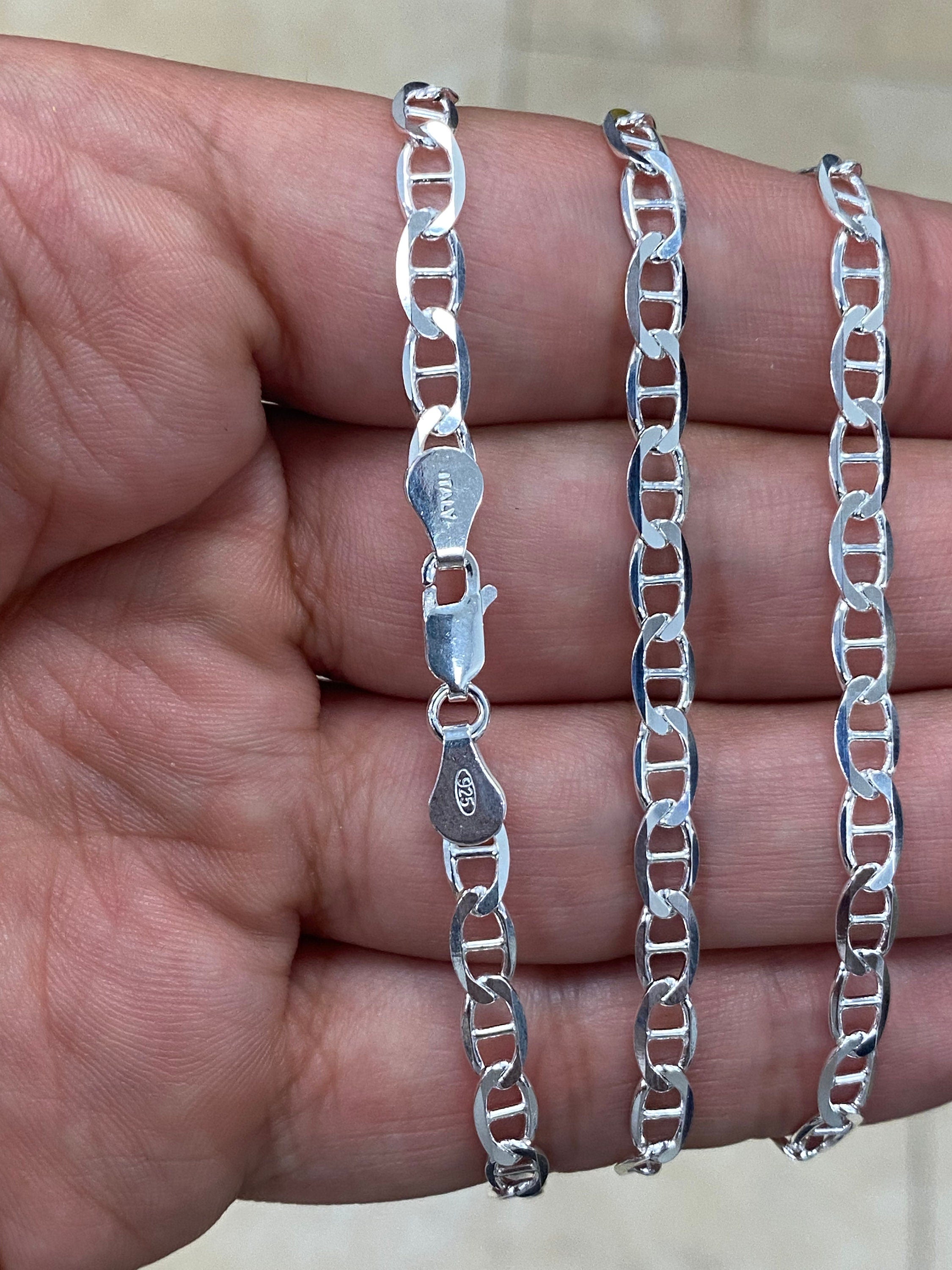925 Sterling Silver 4.5mm Flat Mariner Link Anchor Chain Necklace Solid Silver, Italy, Men's Ladies, Marina Chain, Mariner