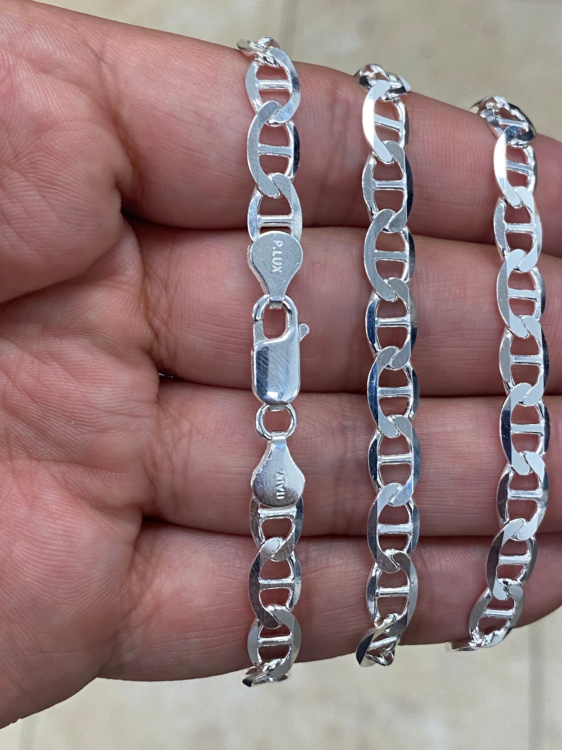 925 Sterling Silver 6.50mm Flat Mariner Link Anchor Chain Necklace Solid Silver, Italy, Chains For Men's And Ladies, Marina Chain, 20''