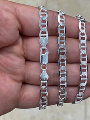 925 Sterling Silver 6.50mm Flat Mariner Link Anchor Chain Necklace Solid Silver, Italy, Chains For Men's And Ladies, Marina Chain, 20''