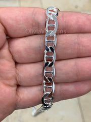 925 Sterling Silver 9mm Flat Mariner Link Anchor Chain Necklace Solid Silver, Italy, Men's Ladies, Marina Chain, Mariner Chain
