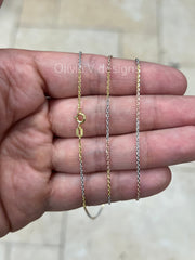 925 Sterling Silver Anchor Cable Link Chain Tri-Color 1.2mm Necklace,  Alternating 14k Yellow Gold & Rose Gold Finish, 925 Sterling Silver