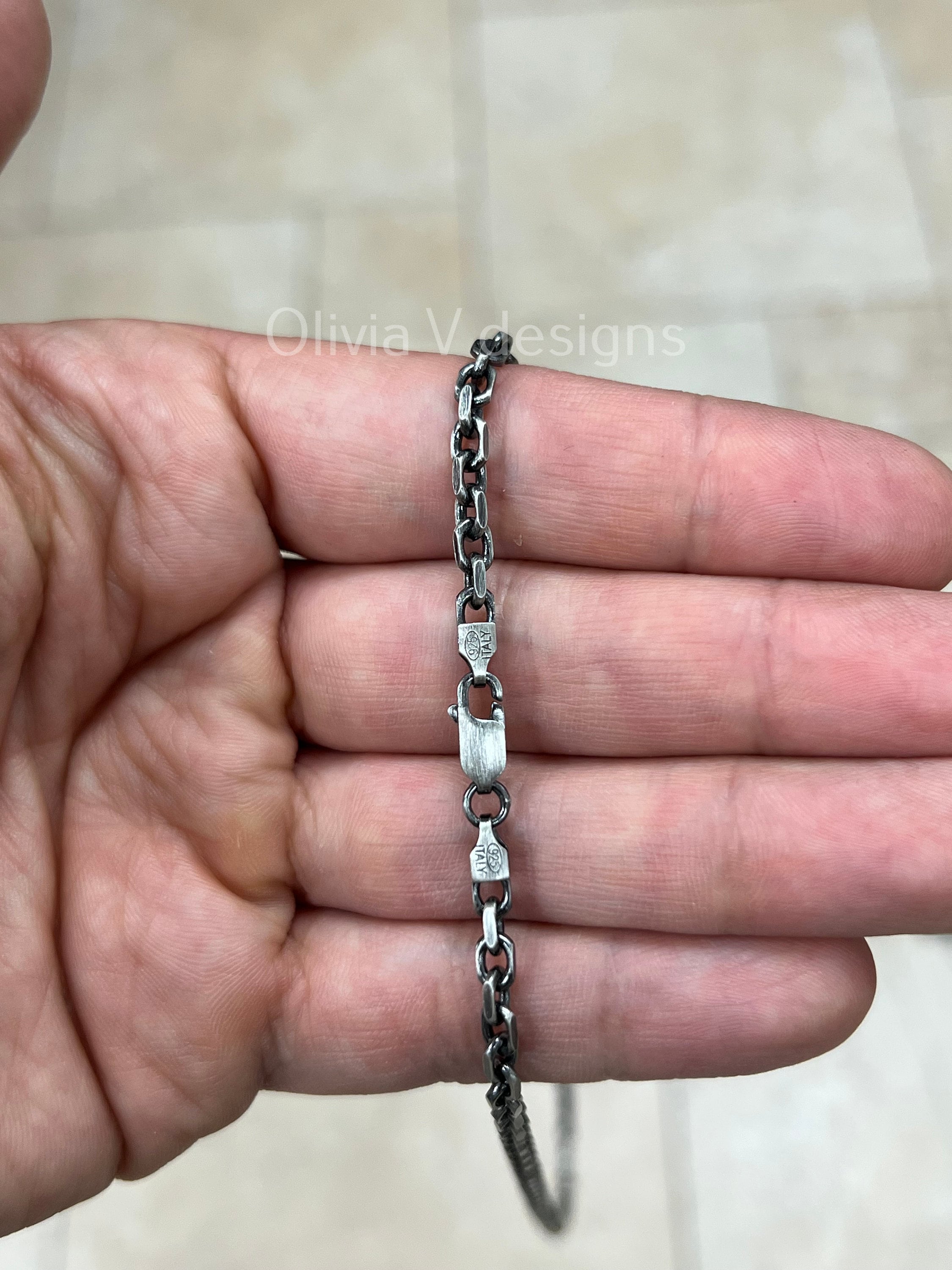 925 Sterling Silver Anchor Forzentina Link Necklace 3.5mm Oxidized Finish, Sterling Silver, Necklace, Men Women , Italian