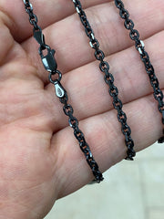 925 Sterling Silver Black Rhodium Anchor Forzata Link Cable 2.5mm Chain, 16''-30'' , Made In Italy