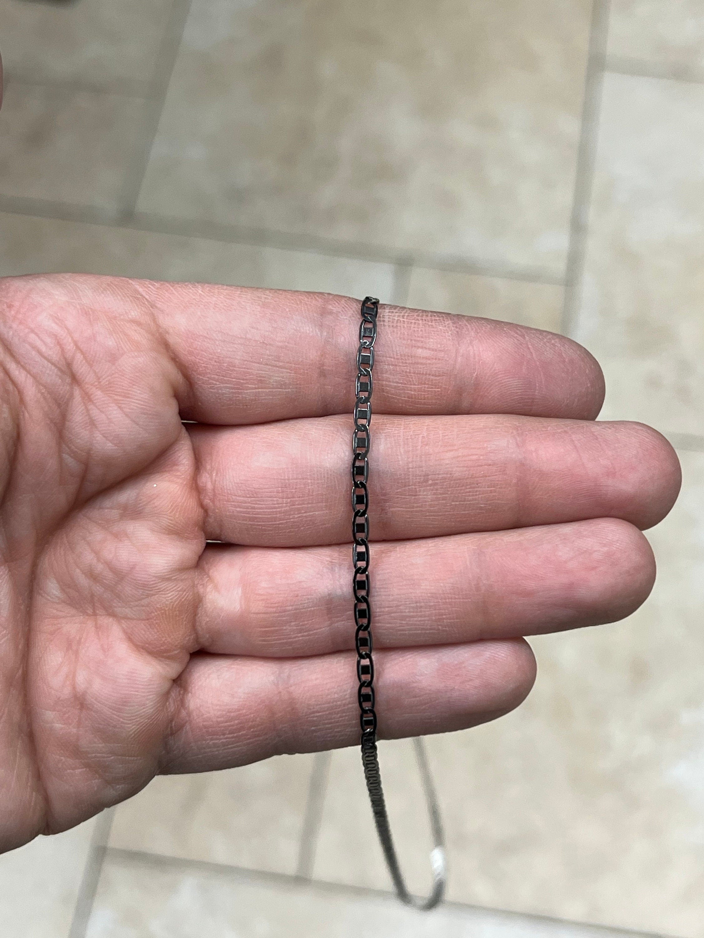 925 Sterling Silver Black Rhodium Flat Mariner Chain 3mm 16",18",20",24" - Genuine 925 Silver - Black Mariner Chain