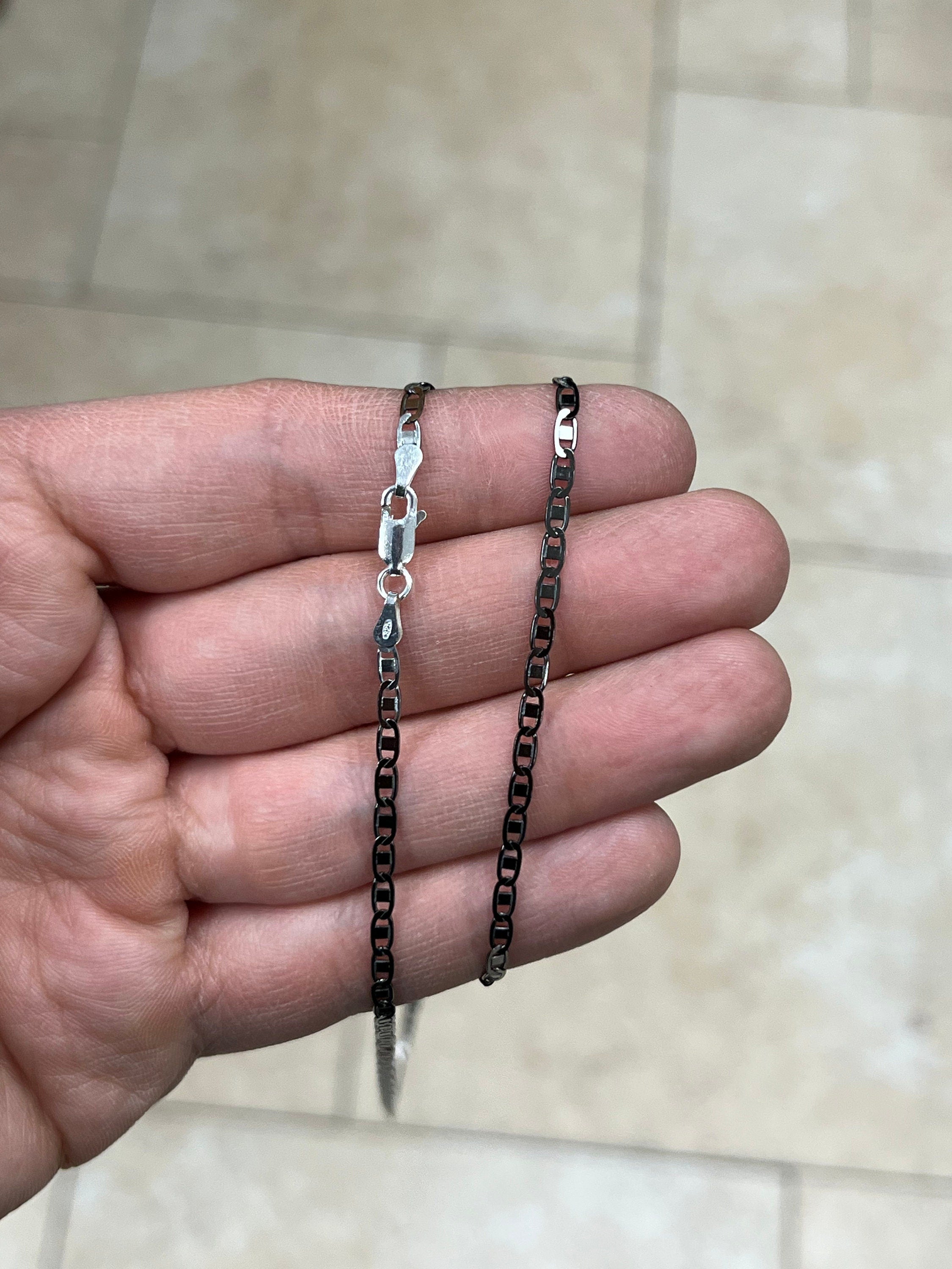 925 Sterling Silver Black Rhodium Flat Mariner Chain 3mm 16",18",20",24" - Genuine 925 Silver - Black Mariner Chain