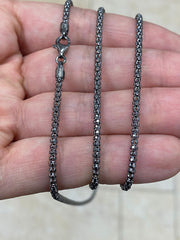 925 Sterling Silver Black Rhodium Popcorn Coreana Chain 2.5mm, Bali Woven Chain, Black Chain Necklace, Rustic Chain For Pendants, 925