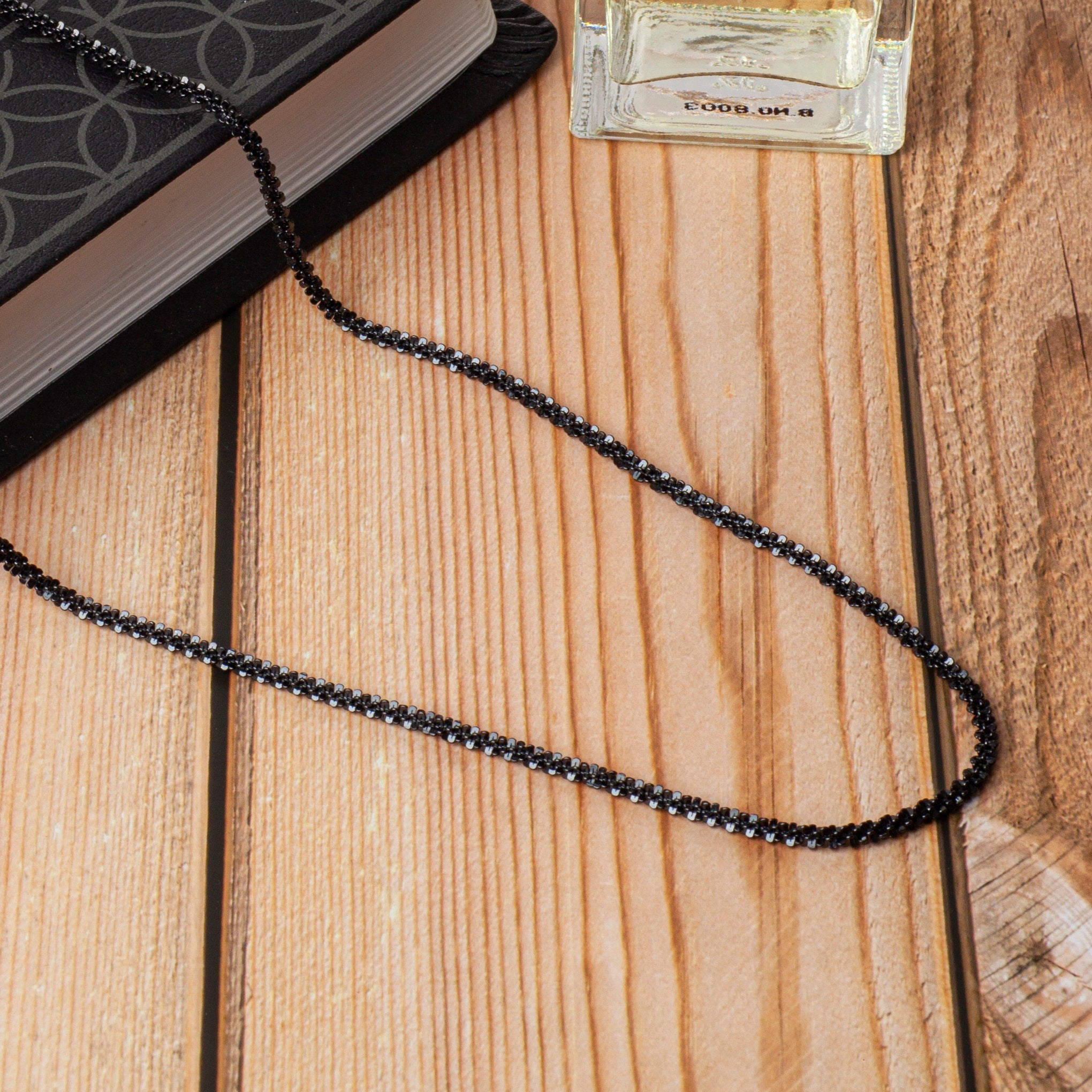 925 Sterling Silver Black Rhodium Sparkle Glitter Margarita Twisted Rock Chain 3mm Necklace,925 Sterling Silver, Diamond Cut, Italy