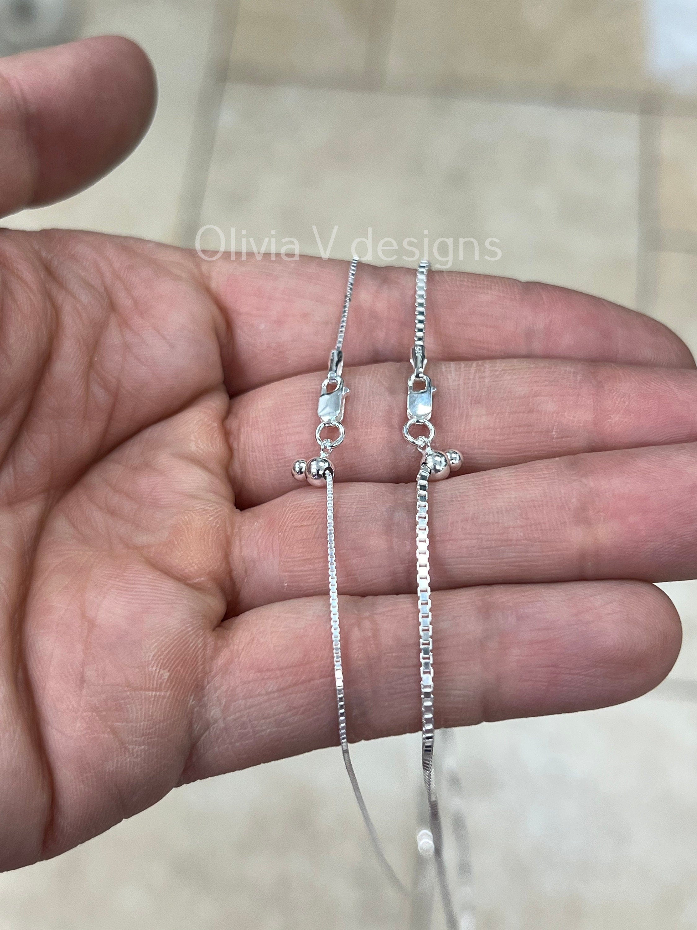 925 Sterling Silver Box  Adjustable 1mm 1.3mm Chain, Silver, Sterling Silver Chain, 925 Sterling Silver