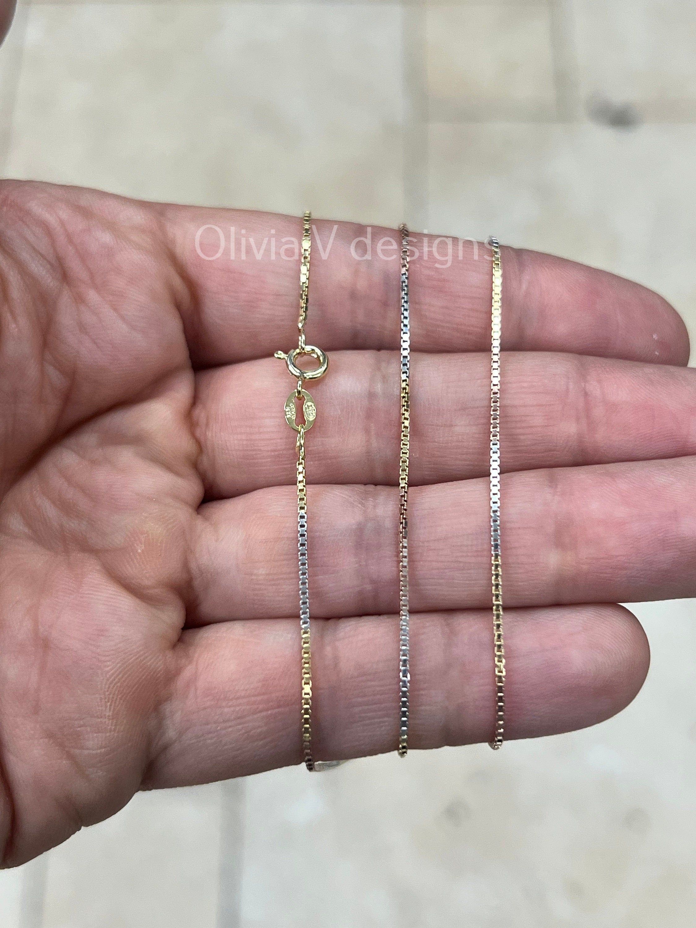 925 Sterling Silver Box Chain Tri-Color 1mm Necklace,  Alternating 14k Yellow Gold & Rose Gold Finish, 925 Sterling Silver