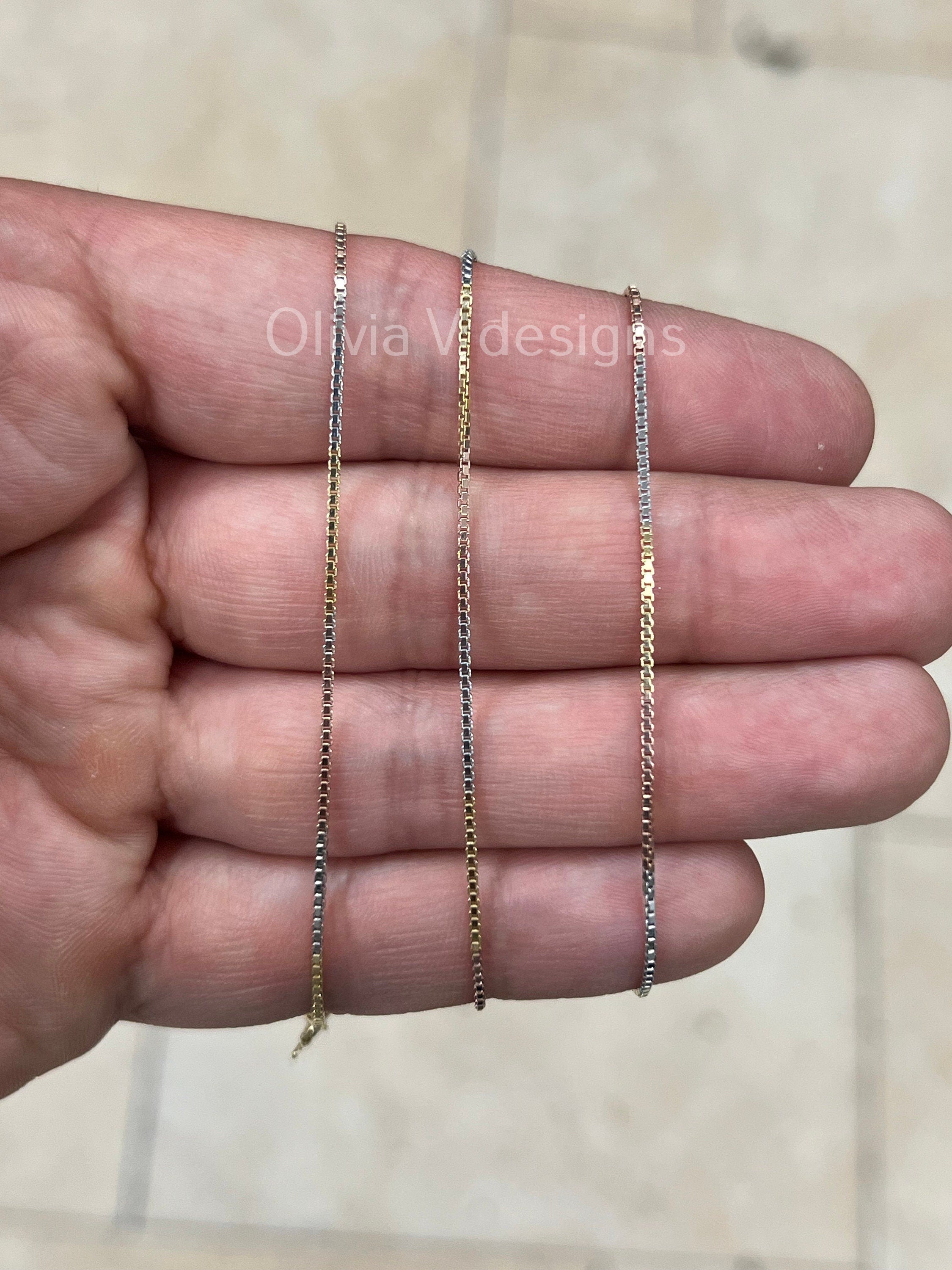  Sterling Silver Box Chain Tri-Color 1mm Necklace,  Alternating 14k Yellow Gold & Rose Gold Finish, 925 Sterling Silver