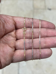 925 Sterling Silver Box Chain Tri-Color 1mm Necklace,  Alternating 14k Yellow Gold & Rose Gold Finish, 925 Sterling Silver
