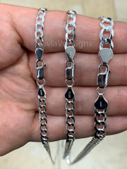 925 Solid Sterling Silver Flat Cuban Curb 4.5mm 5.2mm 7mm, Miami Cuban Chain Necklace - 16'' 18'' 20'' 22'' 24'' 30'' - PLUX - Italy