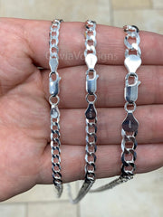 925 Solid Sterling Silver Flat Cuban Curb 4.5mm 5.2mm 7mm, Miami Cuban Chain Necklace - 16'' 18'' 20'' 22'' 24'' 30'' - PLUX - Italy
