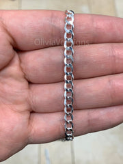 925 Solid Sterling Silver Flat Cuban Curb 5.2mm Cuban Chain Necklace - 16'' 18'' 20'' 22'' 24'' 30'' - PLUX - Italy