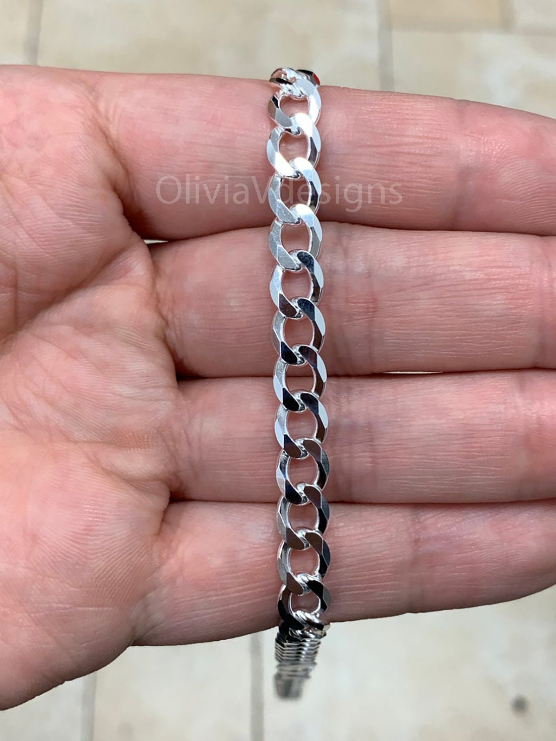 925 Solid Sterling Silver Flat Cuban Curb 7mm Cuban Chain Necklace - 16'' 18'' 20'' 22'' 24'' 30'' - PLUX - Italy