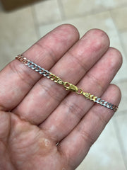 925 Sterling Silver Flat Cuban Tri-Color 3.5mm Necklace, Solid Flat Miami Cuban Curb Chain, Alternating 14k Yellow Gold & Rose Gold finish925 Sterling Silver Flat Cuban Tri-Color 3.5mm Necklace, Solid Flat Miami Cuban Curb Chain, Alternating 14k Yellow Gold & Rose Gold finish