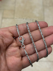 925 Sterling Silver Handmade 2.7mm Round Bali Byzantine Borobudur Chain Necklace Men's 18'' 20'' 22'' 24'' 30''