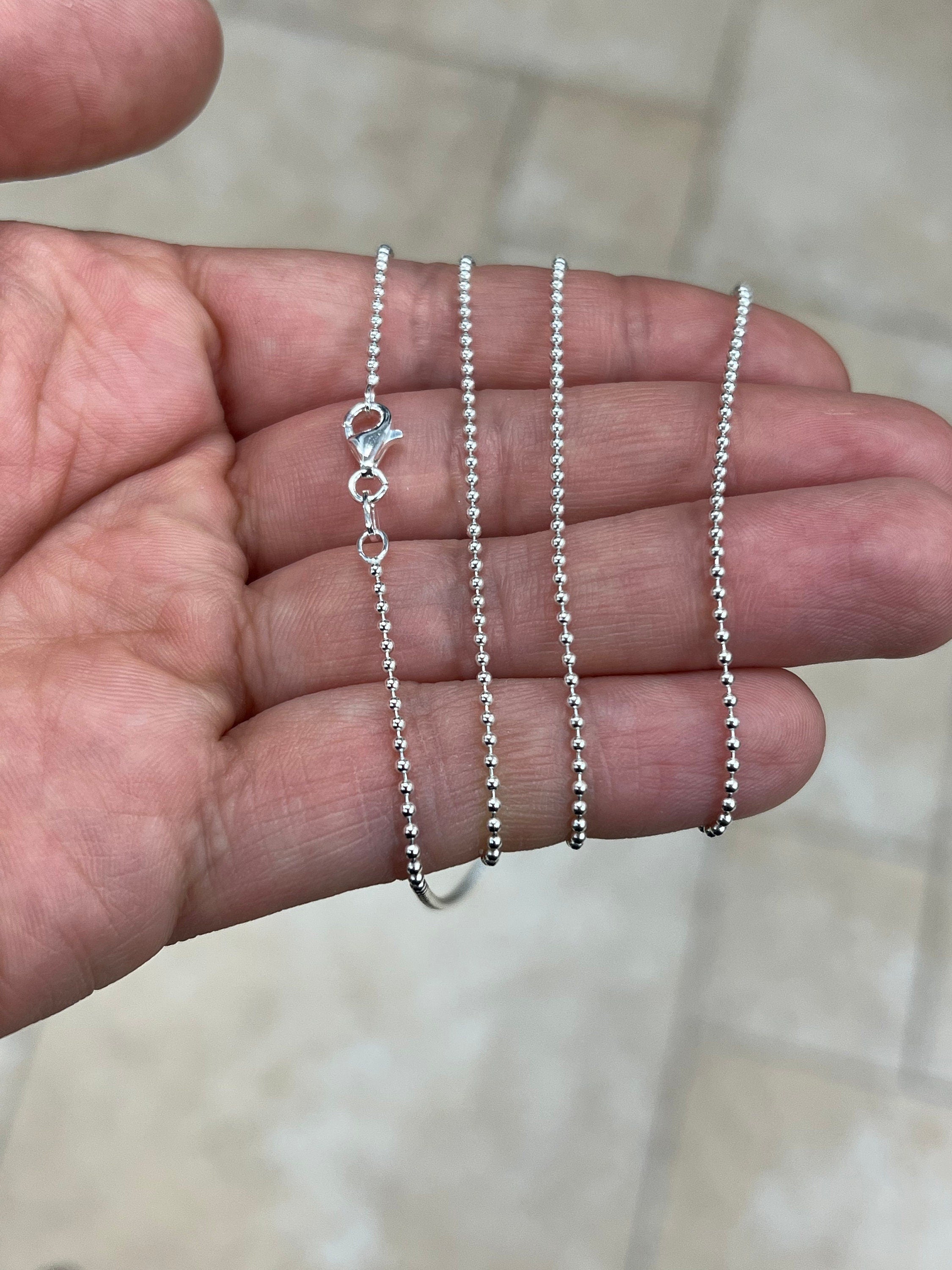 Solid 925 Sterling Silver Italian Ball Bead Chain 1.50mm Necklace, Made in Italy Chains For Men, Necklace for Charms, Dog Tag Necklace