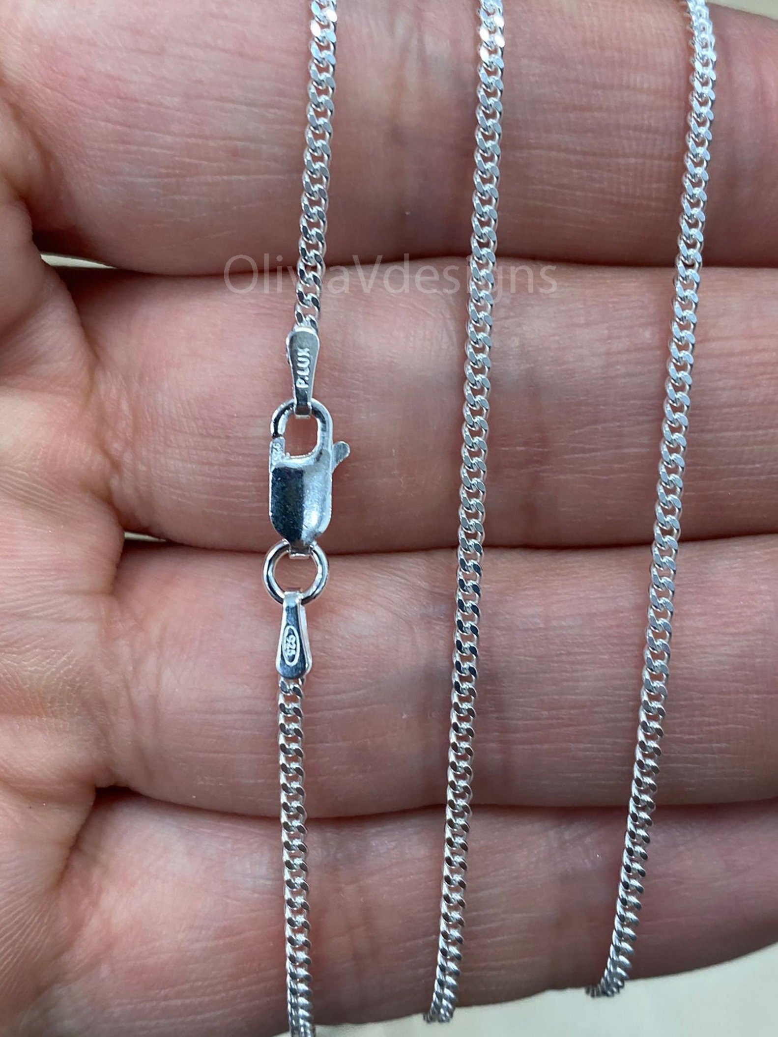 925 Sterling Silver Italian Solid Cuban Curb Link Chain 16'' 18'' 20'' 22'' 24'' 30'' 1.70MM - Genuine 925 Sterling Silver