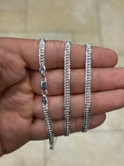 925 Sterling Silver Italian Solid Double Link Pave Cuban Curb Link Chain Bracelet 8'' 20'' 22'' 24'' 30'' 4MM - Genuine 925 Sterling Silver