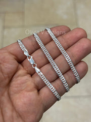 925 Sterling Silver Italian Solid Double Link Pave Cuban Curb Link Chain Bracelet 8'' 20'' 22'' 24'' 30'' 4MM - Genuine 925 Sterling Silver