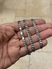 925 Sterling Silver Italian Solid Flat Cuban Curb Link Chain 18'' 20' 22'' 4.7mm - Titanium Gunmetal Finish