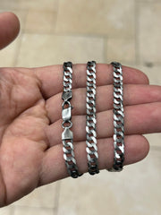 925 Sterling Silver Italian Solid Flat Cuban Curb Link Chain 18'' 20' 24'' 30'' 5.7mm - Titanium Gunmetal Finish