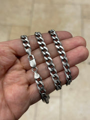 925 Sterling Silver Italian Solid Miami Cuban Curb Link Chain 20'' 22' 24'' 7.50mm - Titanium Gunmetal Finish