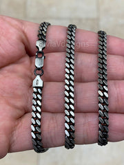 925 Sterling Silver Italian Solid Miami Cuban Curb Link Necklace Chain 20' 24'' 30'' 5mm - Titanium Gunmetal Finish