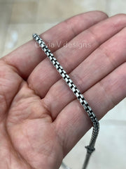925 Sterling Silver Italian Solid Round Box Venetian Chain 18'' 20' 22'' 3mm - Titanium Gunmetal Finish