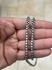 925 Sterling Silver Italian Solid Round Box Venetian Chain 18'' 20' 22'' 4mm - Titanium Gunmetal Finish