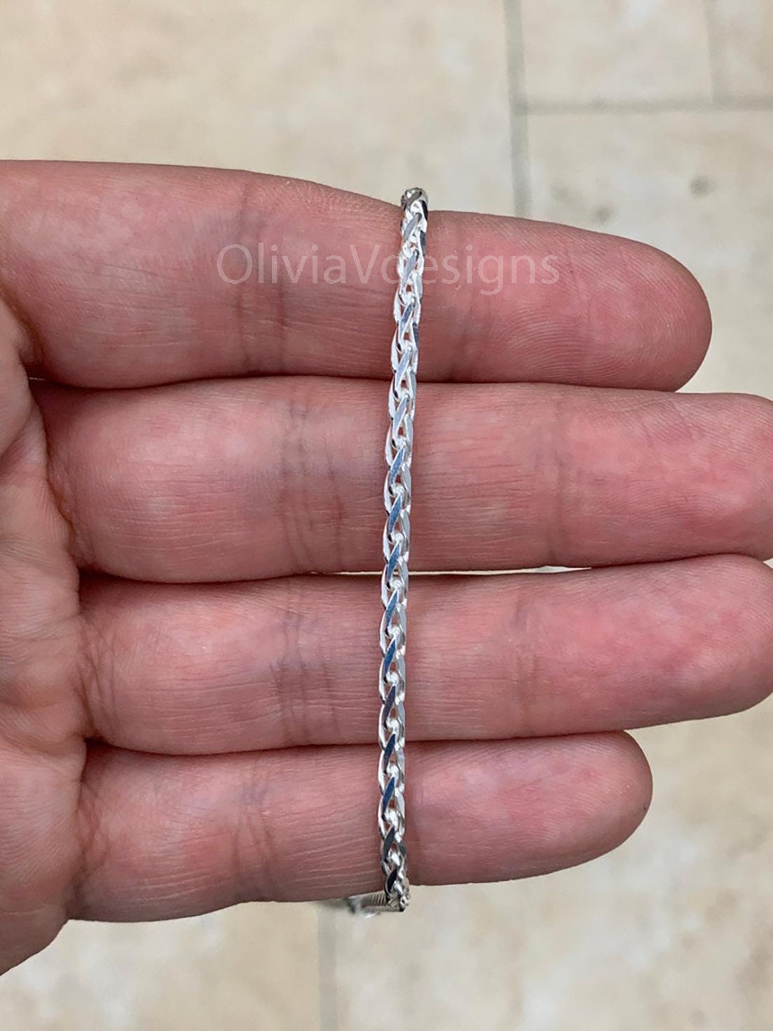 Spiga Sterling Silver Necklace, 2.5mm Sterling Silver Spiga Wheat  Necklace, Men's Chain, Flexible Wheat Chain, Italian Silver Necklace