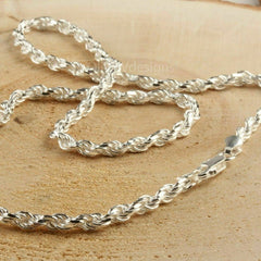 Sterling Silver Necklace, Solid 925 Silver Chain Necklace, Silver Chain, Italy 925 Silver Chain Jewelry, Diamond Cut ROPE Chain 3.2mm