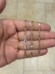 925 Sterling Silver Over 14k Yellow Gold Pave Flat Mariner Chain 3mm 16",18",20" - Genuine 925 Silver - Double Sided, Made In Italy