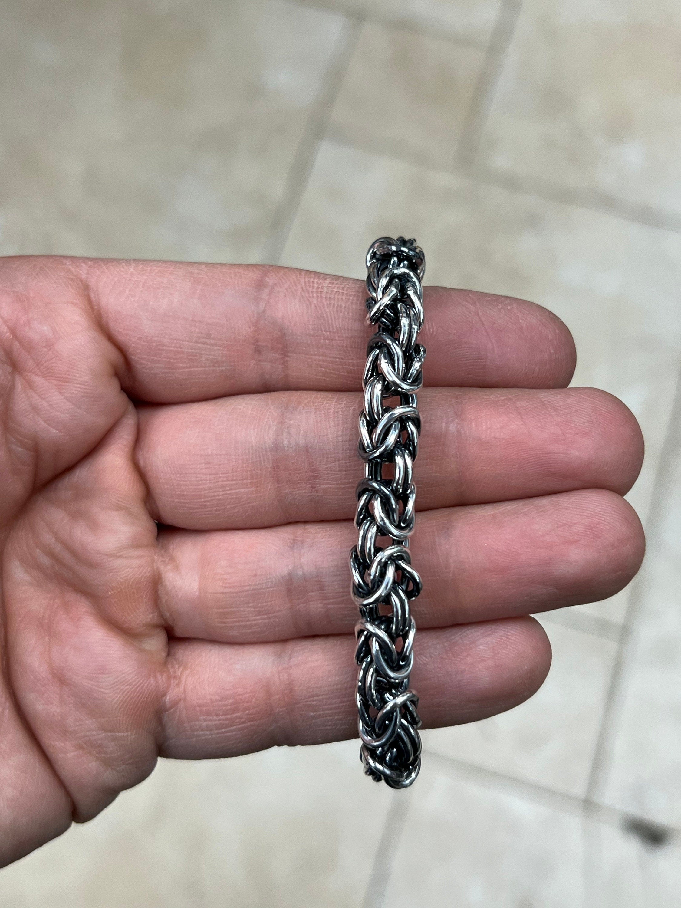 925 Sterling Silver Oxidized Bali BYZANTINE Borobudur Link Bracelet 8mm - Hand Made - Unisex